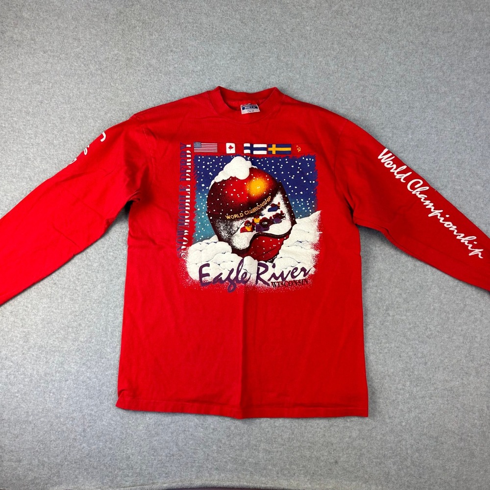 Hanes Beefy T Eagle‎ River Snowmobile Derby Long Sleeve Shirt Men L